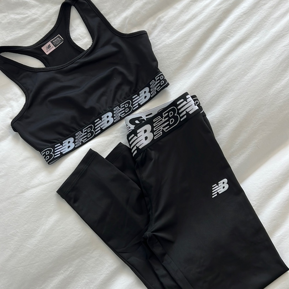 New Balance Girls Size M (10/12) Workout Set, Black with NB Trim